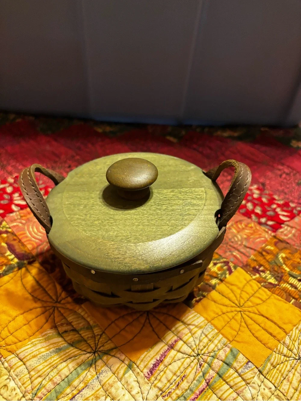 Longaberger Olive small basket with lid and protector